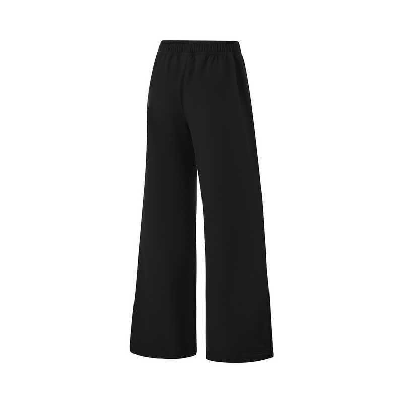 Li-Ning Fitness Series Solid Color Mid-Rise Drawstring Comfortable Breathable Loose Straight-Leg Sports Pants Women Bottoms Black AYKU156-1