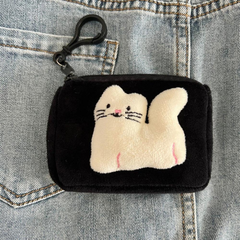 New Cute Anime Coin Purse Plush Round Earphone Storage Bag Portable with Black Pearls Mini Wallet Girly Gift