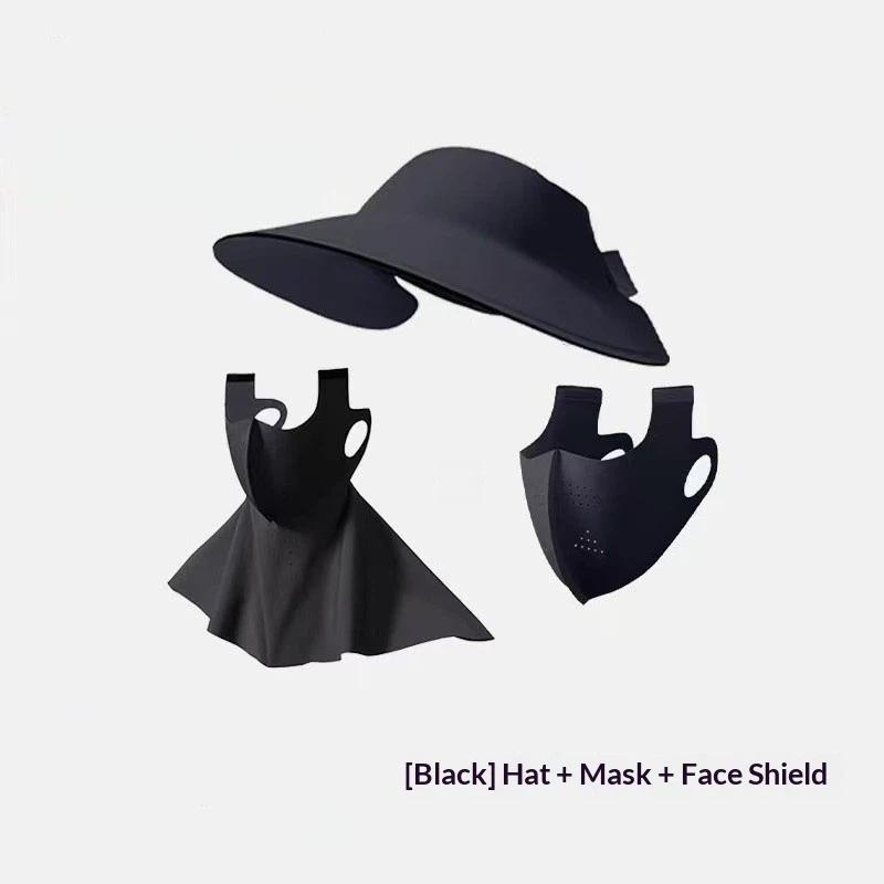 

Two-In-One Ice Silk Face Mask Full Face Summer Sun Hat Cycling Sunshade Cap Uv Protection Face Bikini Breathable Lightweight чорний