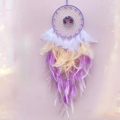 Decoración del hogar Luz de lujo Atrapasueños Pluma Colgante Cristal Piedra Árbol de la Vida Carrillón de viento tejido decoración de pared para sala de estar colgante de pared