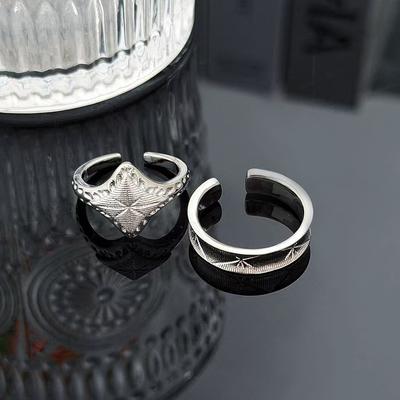 French Personalized Plain Ring Brushed Tetragonal Open Ring, Women'S Exquisite Niche Design, Advanced Sense Stacked Index Finger Ring
