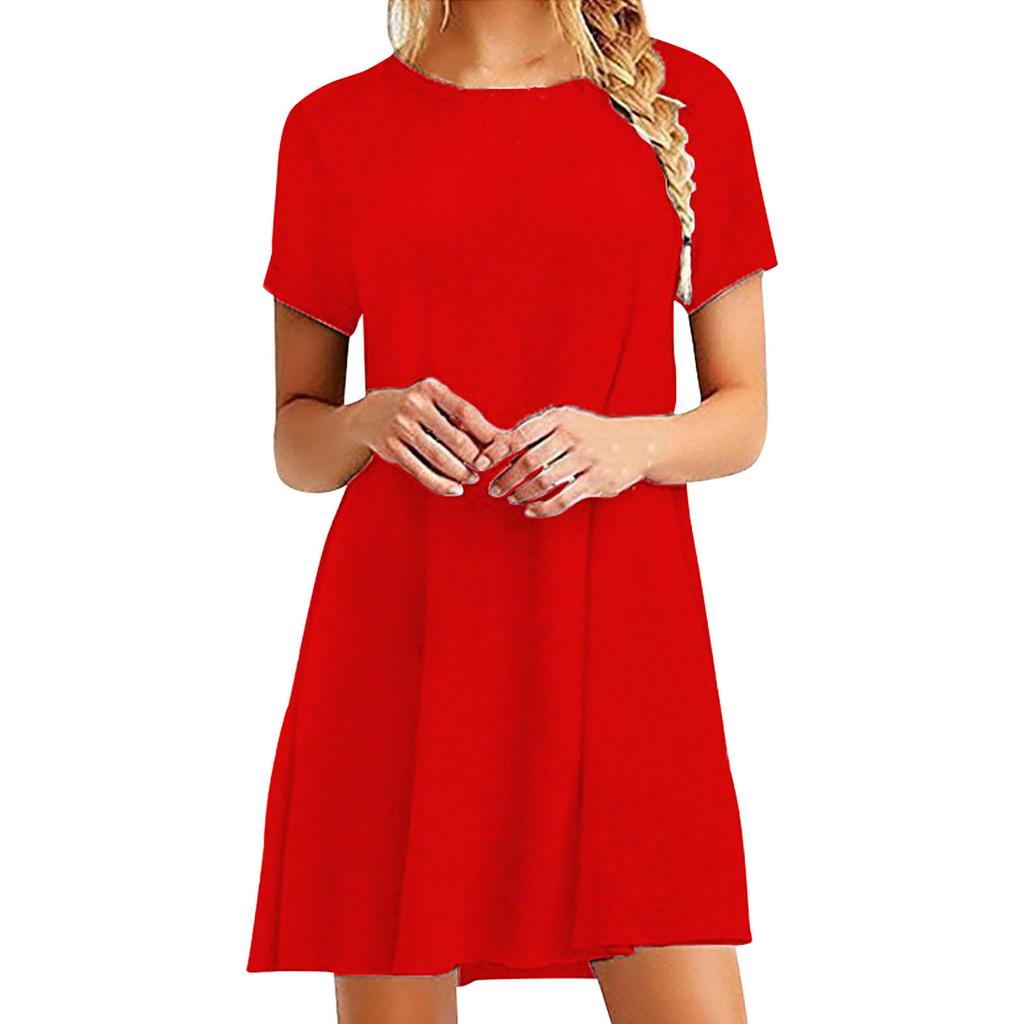 Women's Fashion Print Loose Casual Short-Sleeved Round Neck Pocket Dress