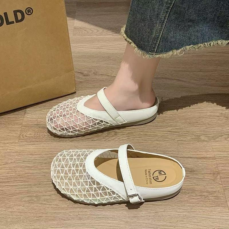 

Fashion outer wear hollow bag head half slippers women s summer new versatile flat bottom mesh cool slippers 35