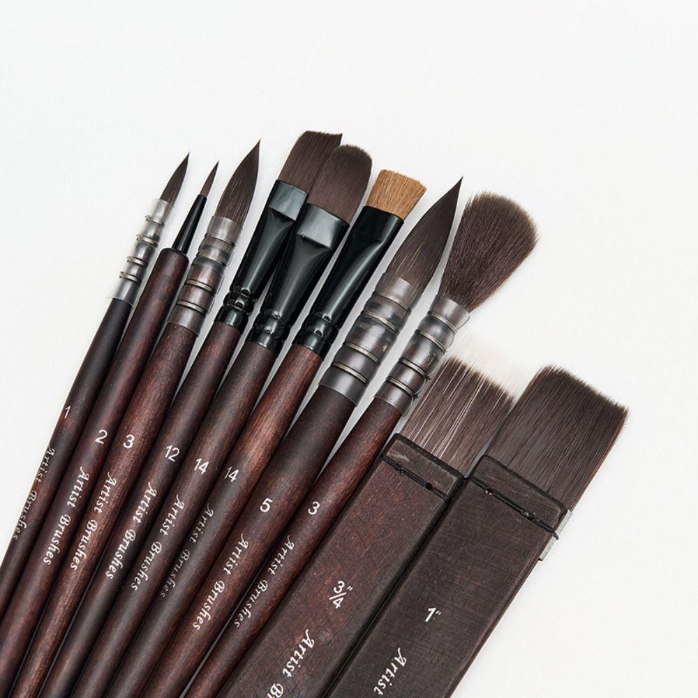 10Pcs Wooden Handle Painting Brush Set Animal Hair Art Supplies Paint Brush Pen Set Watercolor