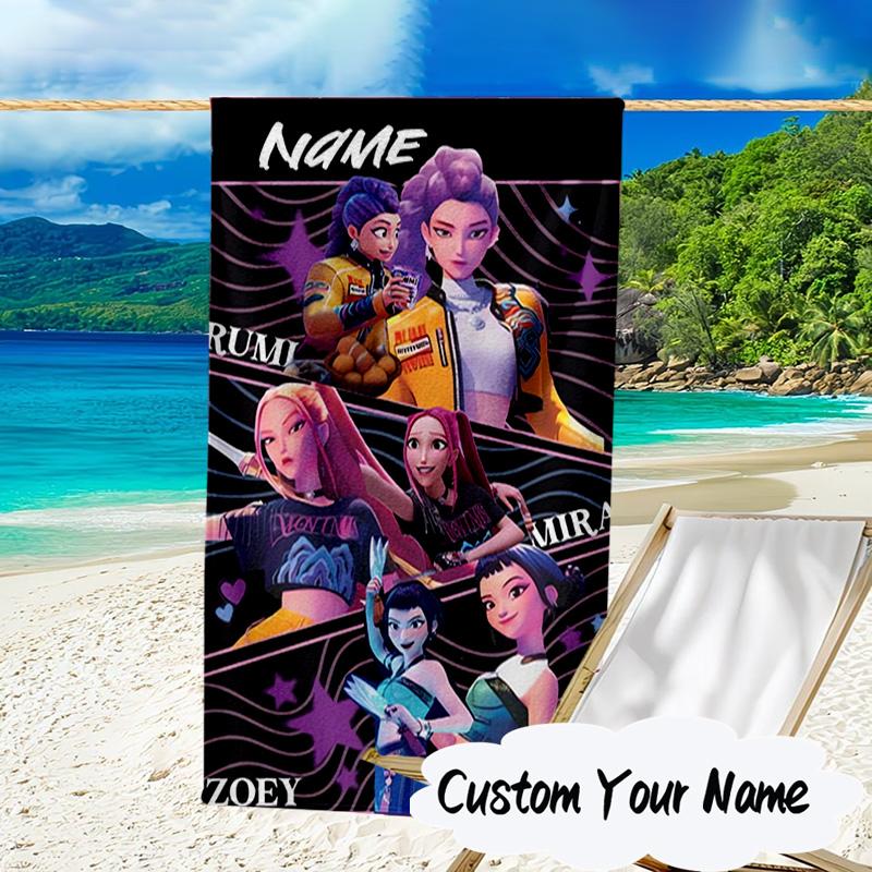 Custom Name KPop Cartoon Microfiber Beach Towel Super Soft & Absorbent for Bath, Beach, Travel Bath Time Accessory, Fan gifts