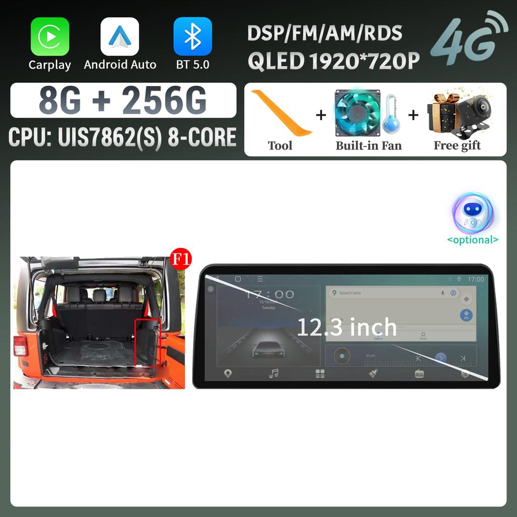 12.3inch Car Radio Stereo For Jeep Wrangler 2011-2017 Android 14 Multimedia Navigation 4G GPS WIFI Wireless Carplay Touch Screen