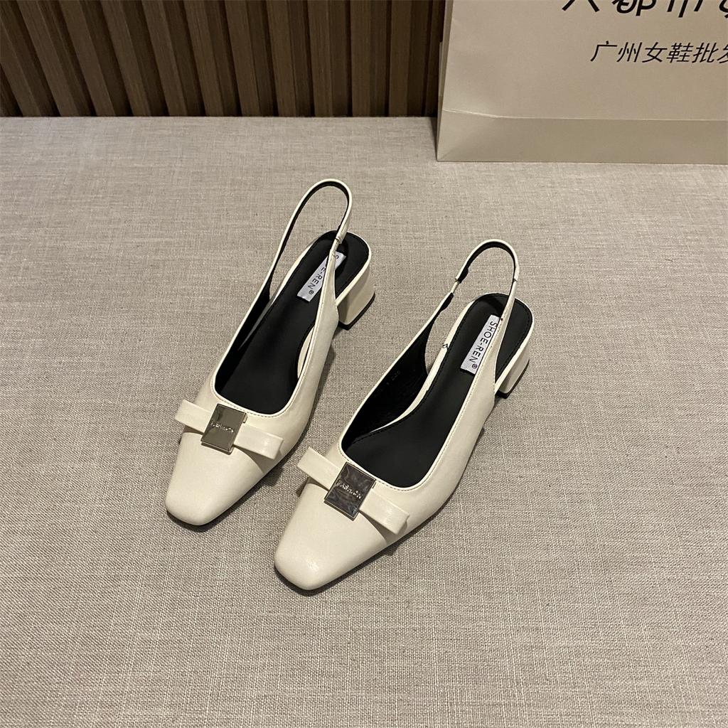 French High-end Square Head Thick Heel Bag Head Sandals 2025 New Bow Light Mouth Single Shoes Women