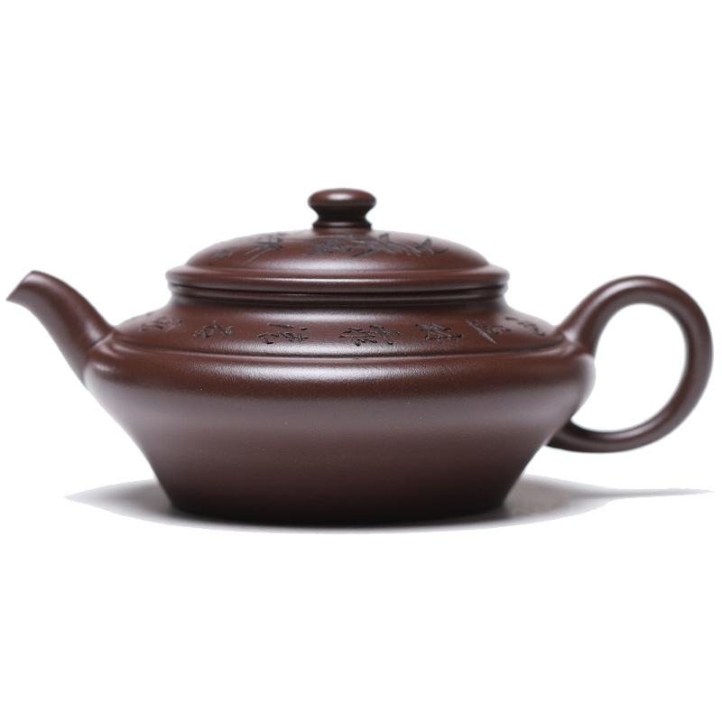 

570ml Creative Yixing Purple Clay Teapots Handmade Wire Flat Pot Raw Ore Purple Mud Kettle With Infuser Zisha Tea Set Collection