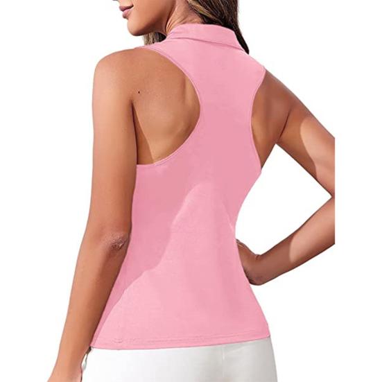 Chaleco de golf para mujer Slim Fit Top Cremallera Escote Tanque Solapa Sin mangas Color sólido Racerback Deporte