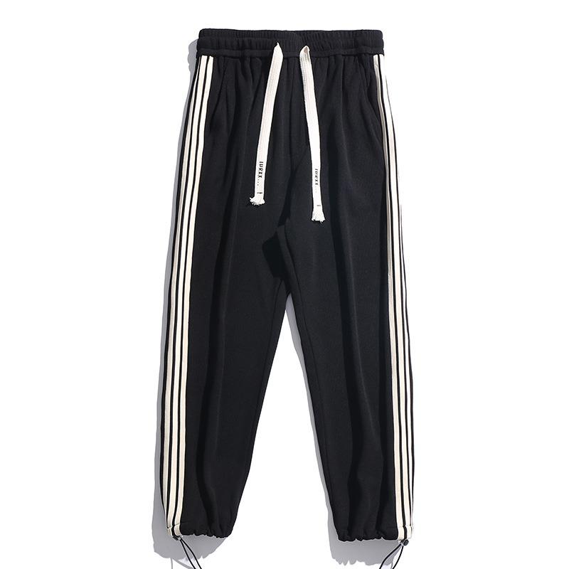 Pants Men's Spring and Autumn New Men's Striped Elastic Casual Sports Nine-Point Pants Tide Tie Feet Loose Sweatpants