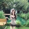 2026 Summer Spice Girls Wear Retro Lace Splicing Suspender Temperament Dress, Especially Beautiful Pinch Waist Small Skirt