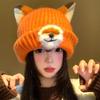 Cappello in Maglia Arancione a Volpe con Orecchie da Cartone Animato per Calore Invernale e Stile Casual