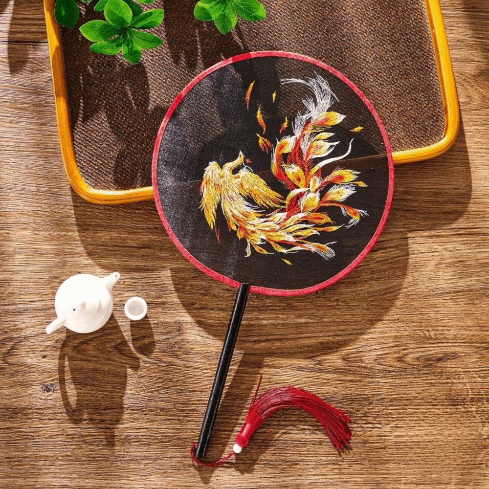 Bamboo Handle Silk Embroidery Fan Double-sided Embroidery Fan Ornaments Dance Fan  Wedding Events