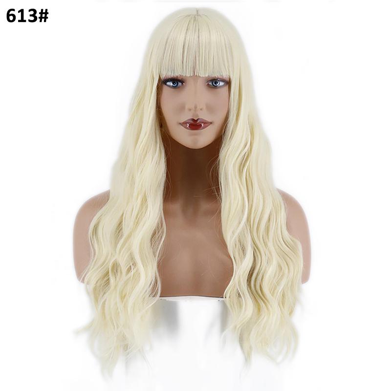 MERISIHAIR Lange Wasserwellen-Perücken für Frauen mit stumpfem Pony, synthetische Hochtemperaturfaser-Perücken für den täglichen Gebrauch auf Partys und Cosplay
