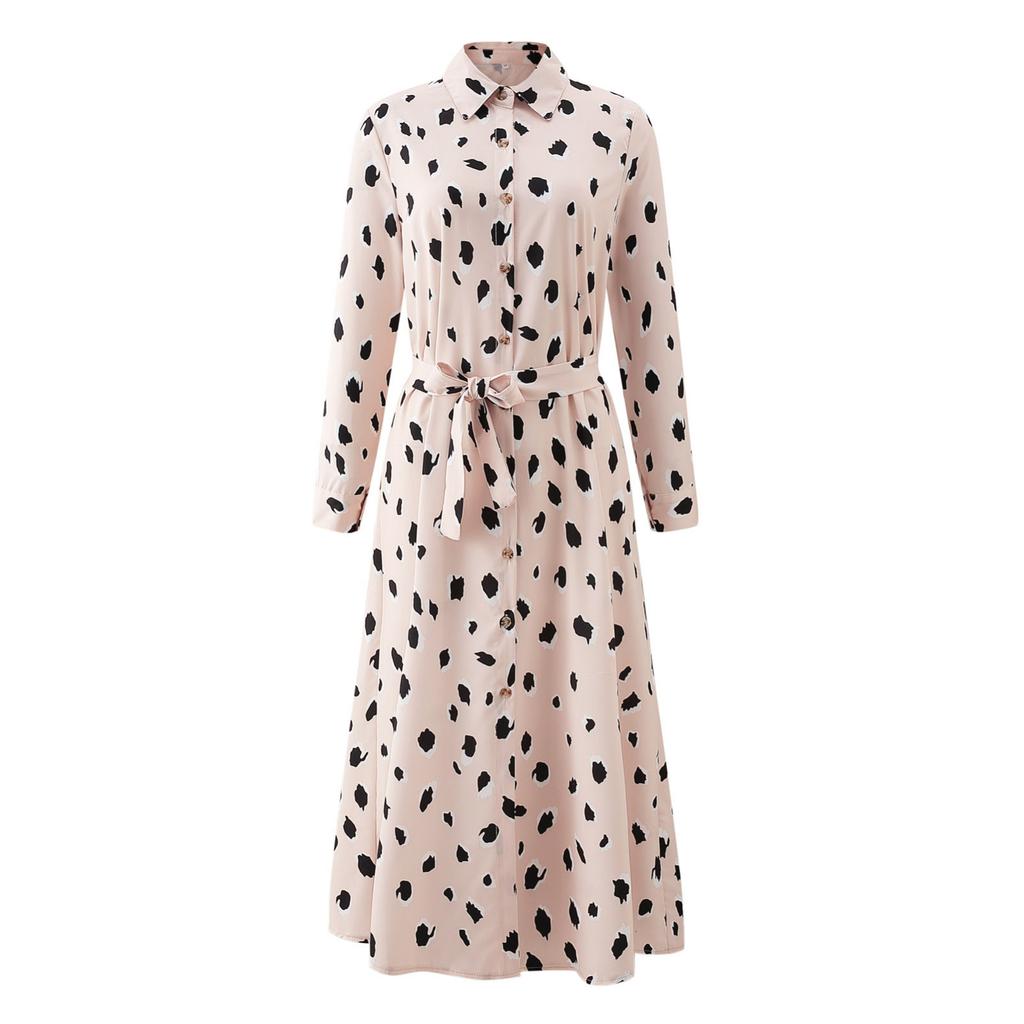 Women Leopard Chiffon Long Sleeve Printing Casual Party Vintage Boho Maxi Dress