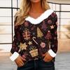 Women's Casual Fashion Long Sleeve Christmas Printed Flannel Collar Top