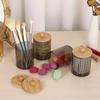 4 Packs Holder Dispenser With Bamboo Lid - 10-Ounce Bathroom Storage Containers for Cotton Balls Cotton Swab Bath Salts Vanity C