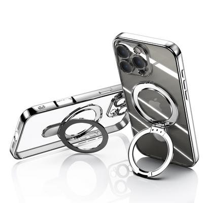 Metal Bracket Clear Magnetic Case For iPhone 16 15 14 Pro Max 13 Pro 12 Lens Protection Shockproof Ring Holder for Magsafe Wireless Charge Phone Cover