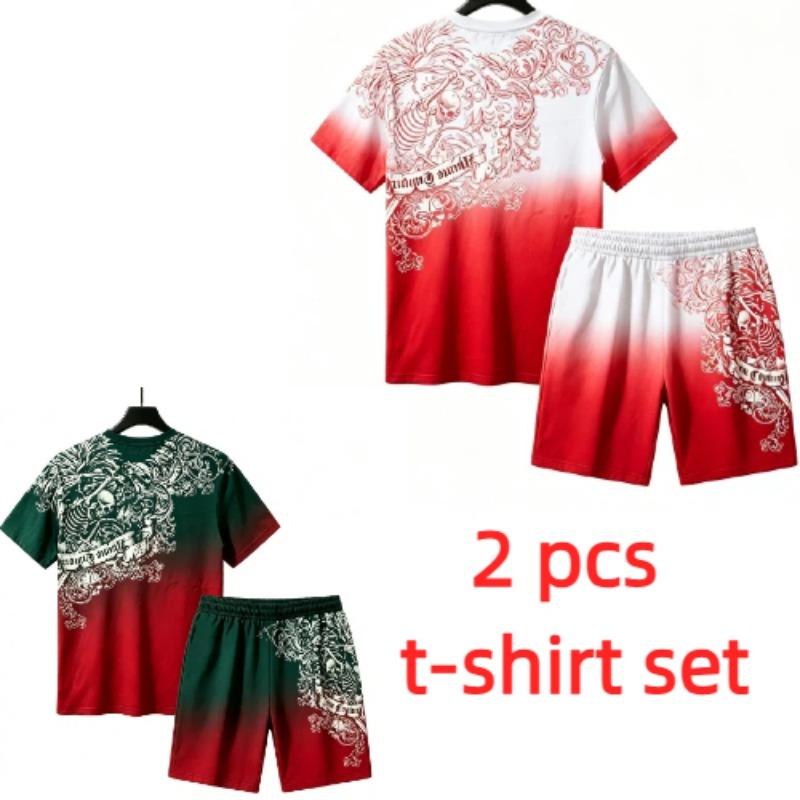 Summer European and American Street Kids Short Sleeved T-shirt Shorts Set 3D Letter Skull Print Boy's and Girl's Loose Casual Sports Suit