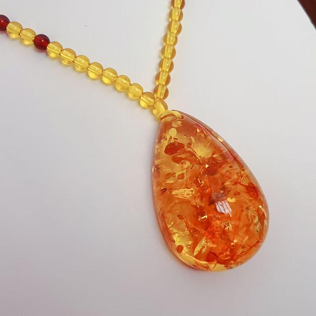 Collar Colgante Gota de Miel Ámbar – Cadena para Suéter Regalo Unisex