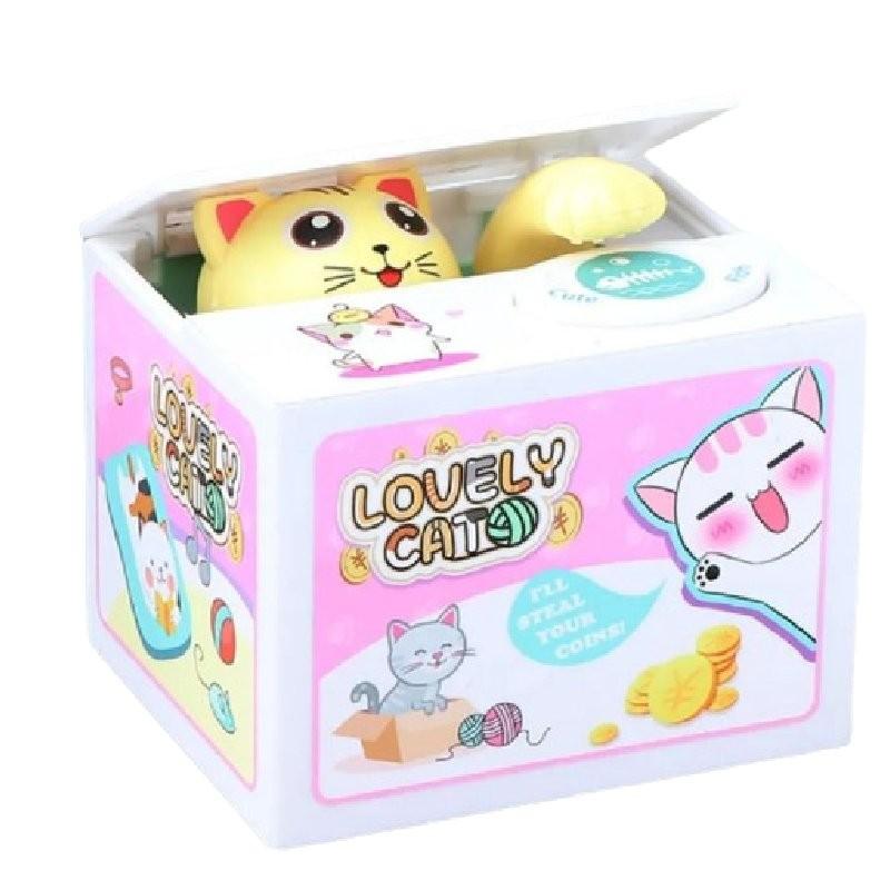 Whimsical Cartoon Style Money Thief Cat Piggy Bank Colorful Kids Savings Bank Delight
