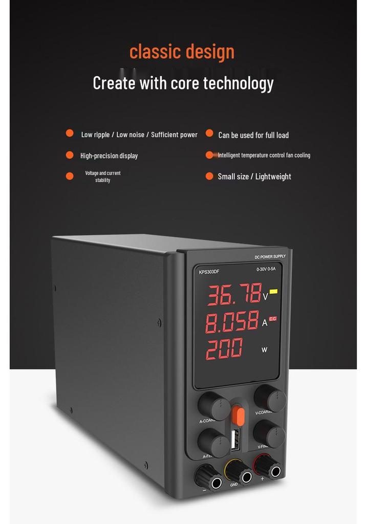 Adjustable Digital DC Power Supply 5V/12V, 10A/3A with Stabilized Output
