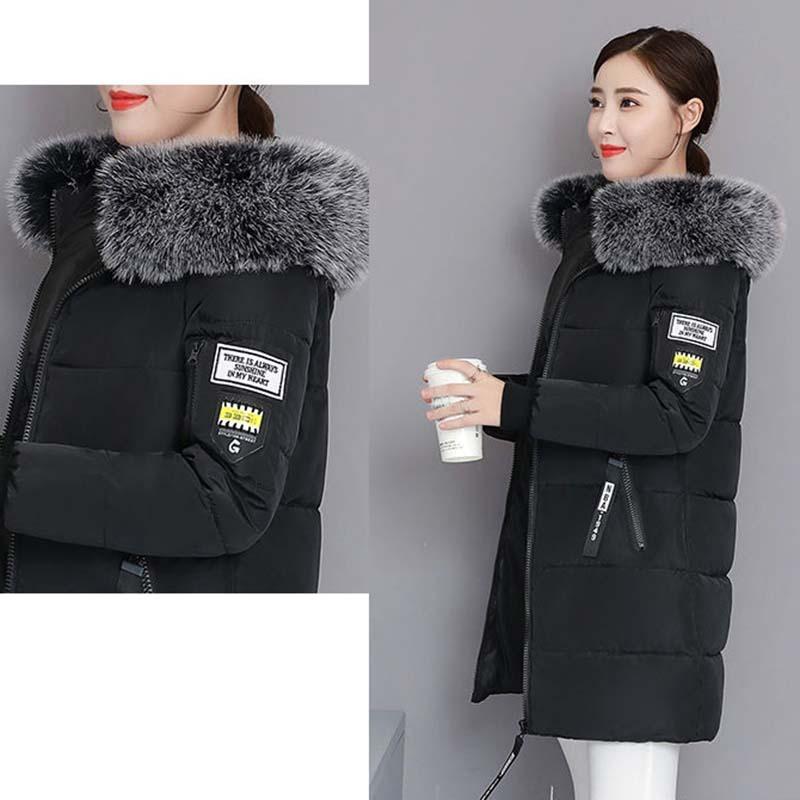 Women's Autumn Winter Fashion Casual Cotton Jacket Fur Collar Warm Thick Overcoat Slimming Long Hooded Parka Coats