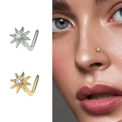 925 Sterling Silver Super Flash Nose Stud Women's Mini SUNFLOWER Fashion Puncture Elegant Nose Hole Hypoallergenic Earring Bone Nail