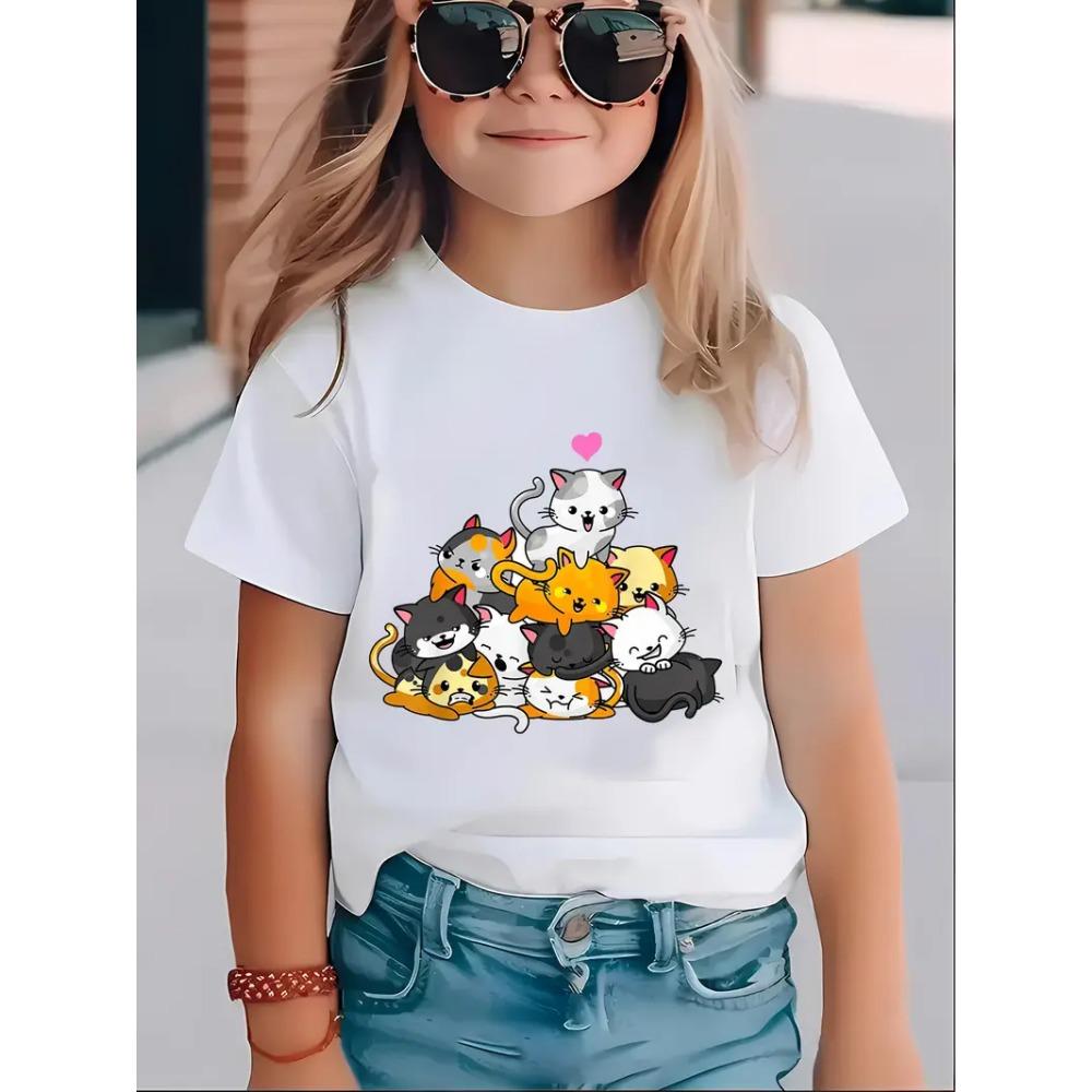 Baby Girl Clothing 3D Cat Print Kids Clothes Short Sleeve T-Shirts for Children Top Tees O-Neck Casual 2025 Children's Clothing