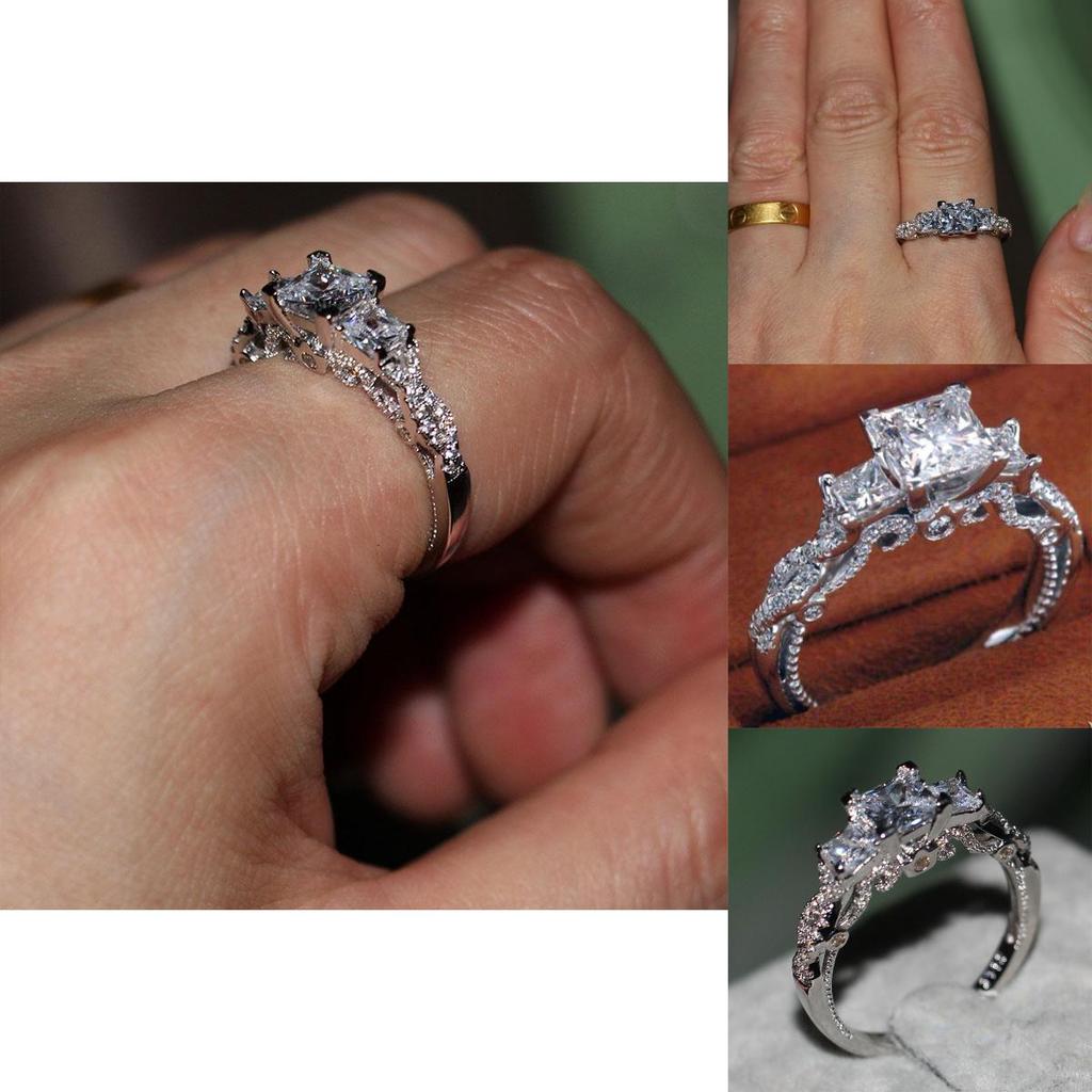 Exquisite Luxury Square Ring With White Gold Plated Rhinestones For Elegant Women