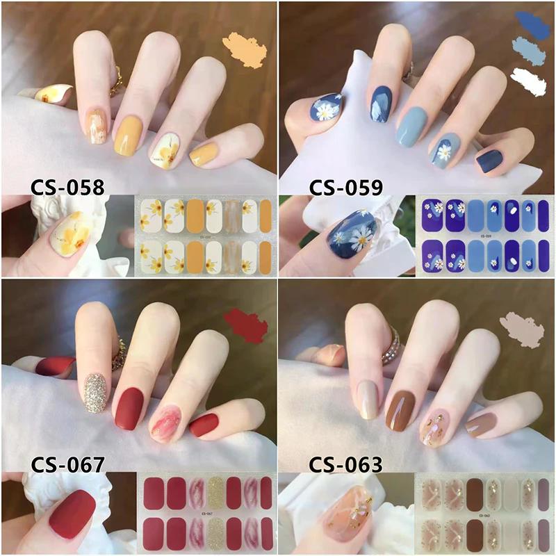 14 Nails Simple Waterproof Nail Wraps Full Cover Nail Stickers Firm And Not Easy To Fall Off Multi Color Nail Art For Women's D
