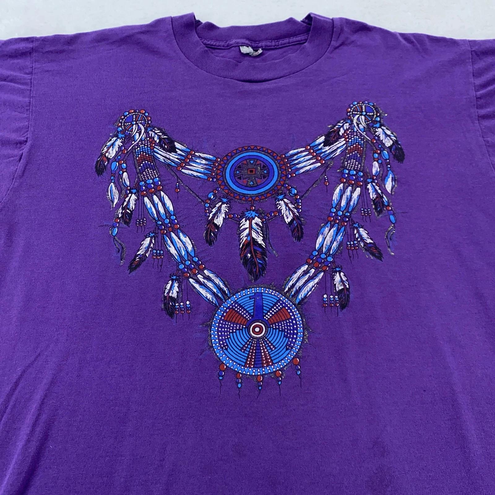 Vintage Native American Feather Medallion Shirt Mens Large Southwestern Tee 90s 3XL