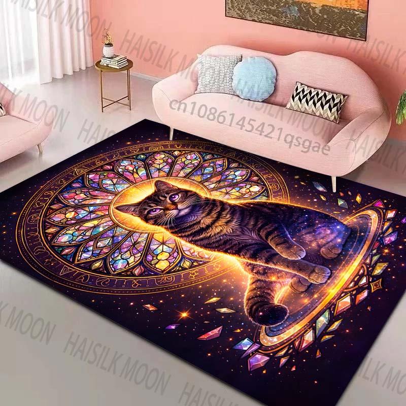 

Mystical cat with colorful halo Pattern Rug Carpets for Bedroom Living Room Sofa Mat Creative Door Mat Cloakroom Home Decor 40x60cm