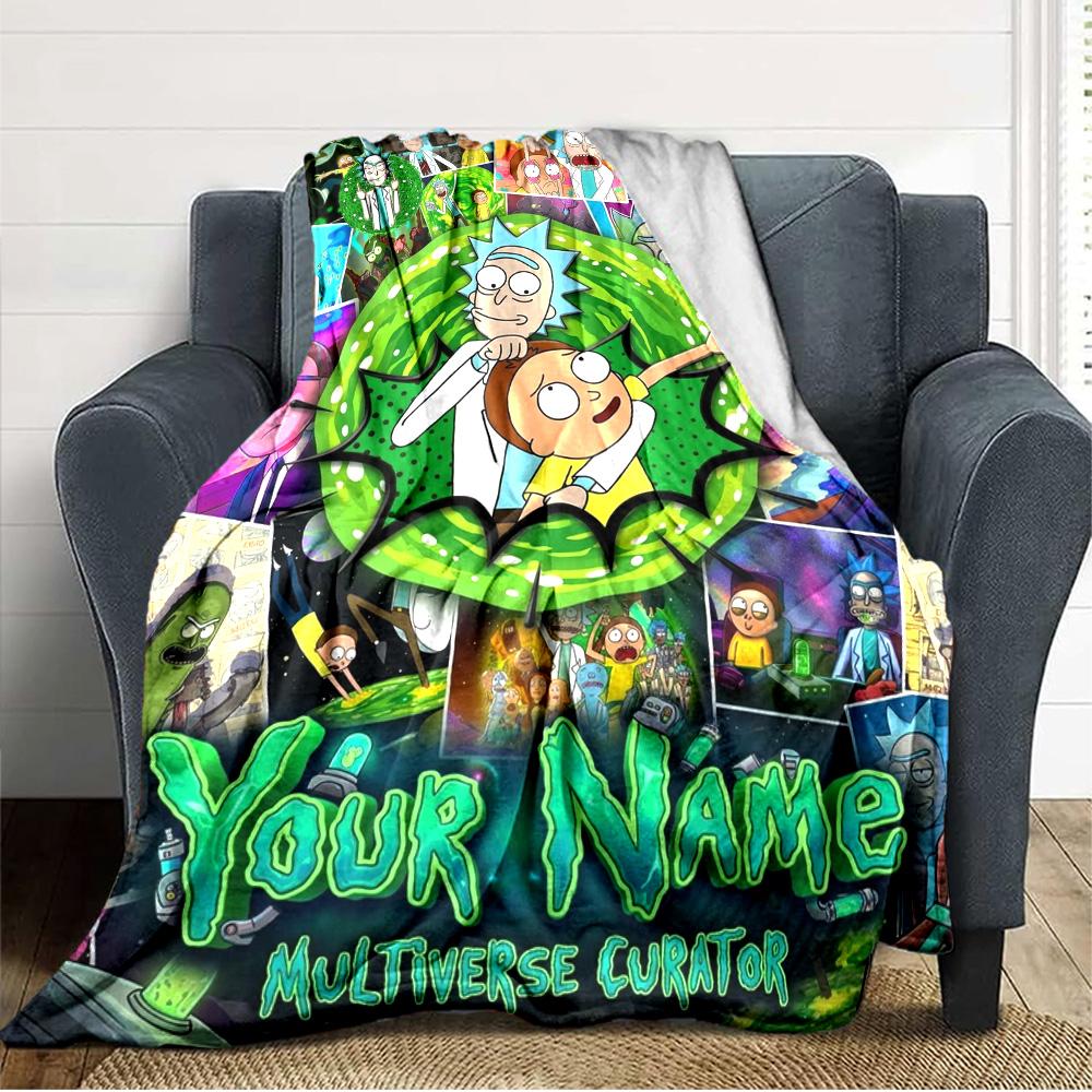 Name Custom Morty Rick Print Flannel Blanket High Quality Warm Comfortable Cover for All Seasons Perfect for Gifts Home Decor