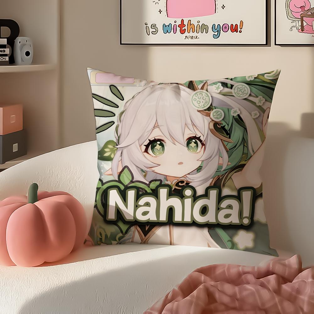 Genshin Nahida Cushion Cover Pillowcase Short Plush Invisible zipper Room Sofa Cushion Cover