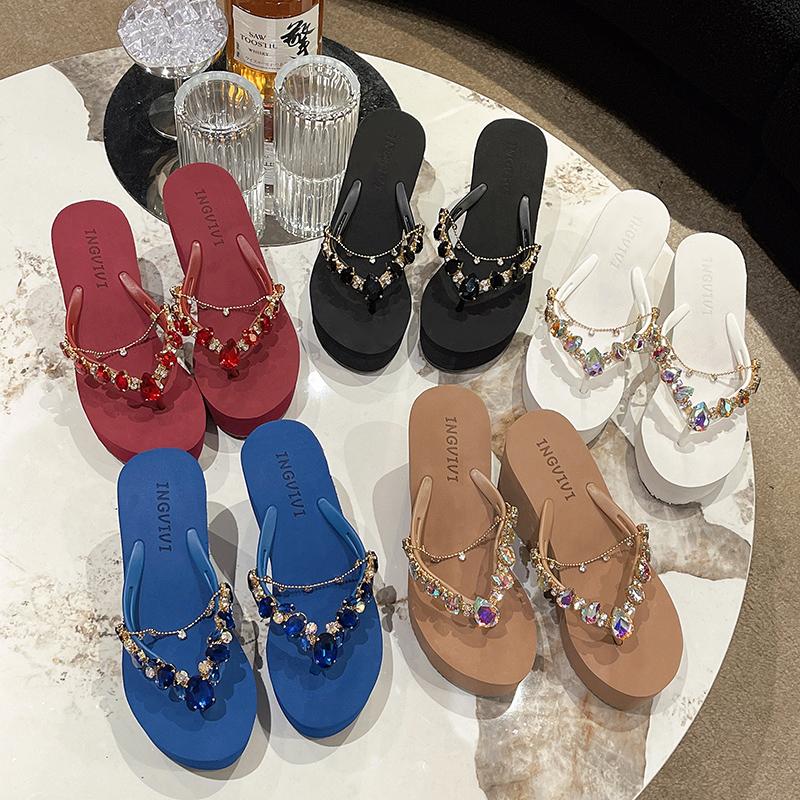 Fashion Shoes Woman 2025 House Slippers Platform Shale Female Beach Heeled Mules Rubber Flip Flops Sabot Summer High Flat Hawaiian Soft