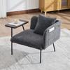 Modern single armchair with comfortable fabric backrest and two storage compartments, complemented by a practical side table.
