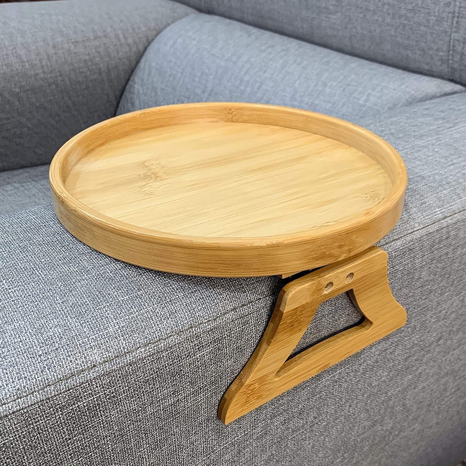 Sofa Tray Table Sofa Armrest Clip-On Tray Natural wooden Sofa Tray Practical TV Snack Tray for Remote Control Coffee Snacks