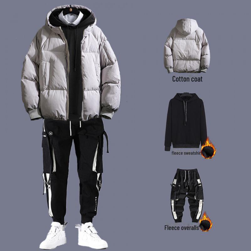 Men's Winter Cotton Three-Piece Suit: Thickened Coat with Plus Velvet Sweater, 2020 Autumn/Winter Edition