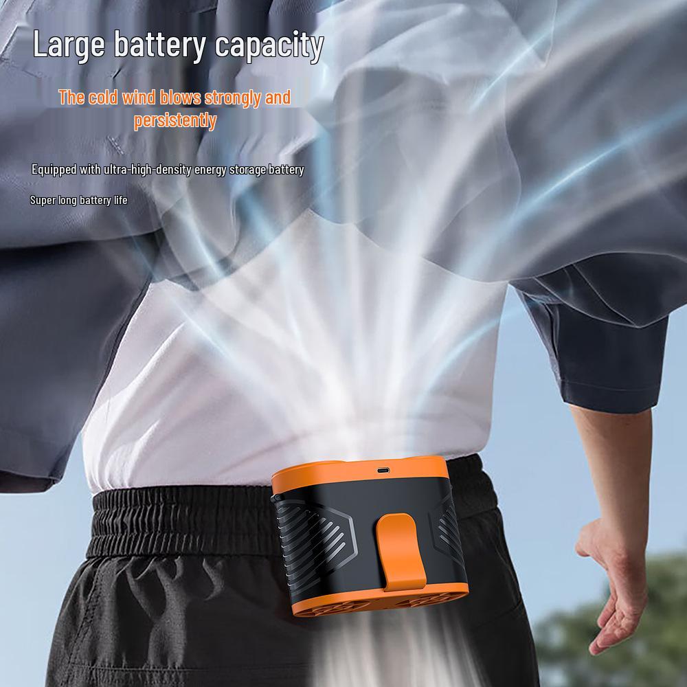 Portable Dual Air Outlet Waist Fan & USB Power Bank for Outdoor Cooling