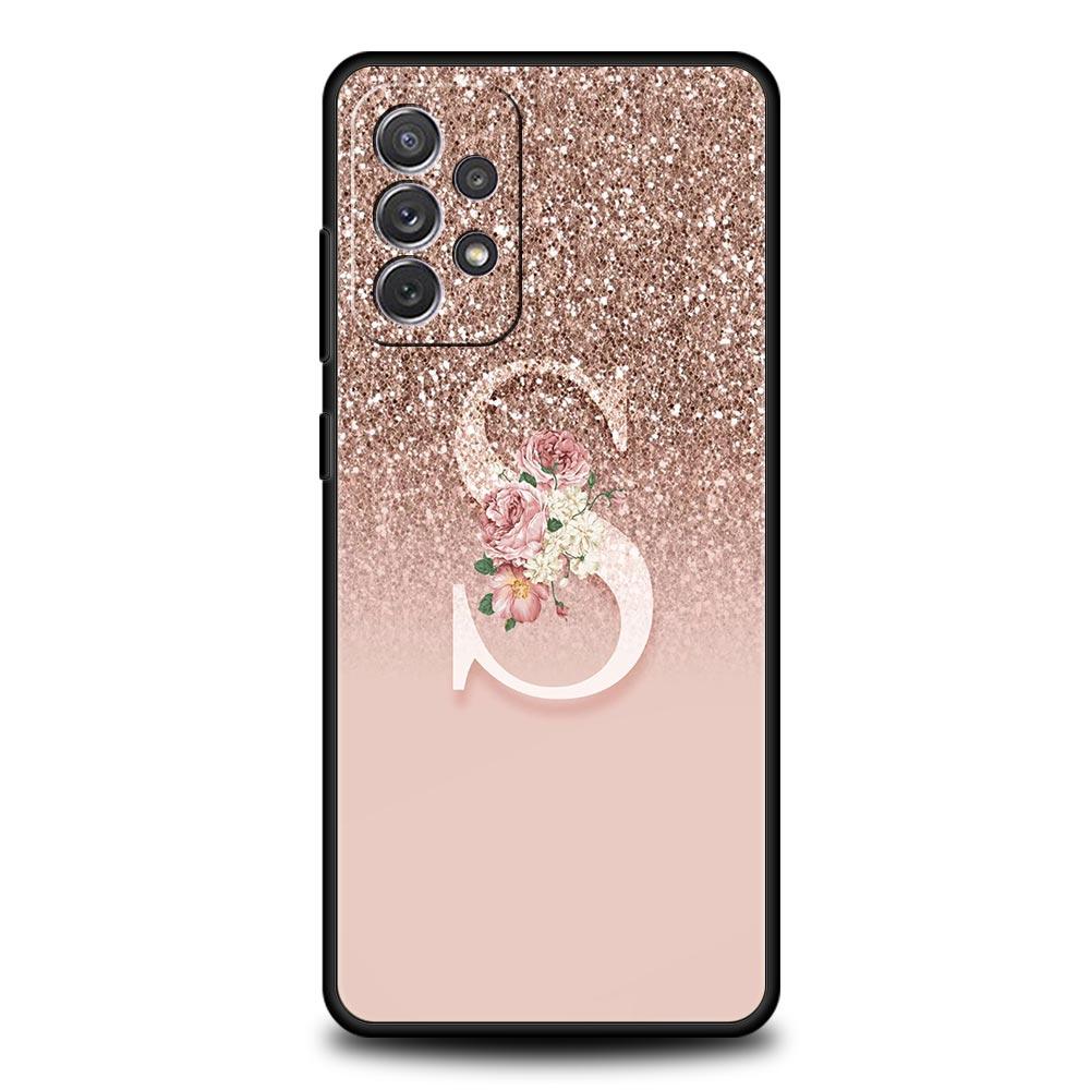 Letter Pink Shiny M R Phone Case for Samsung A51 A71 A21S A12 A11 A15 A25 A31 A41 A23 A33 A53 A73 A03S A05S A13 5G A35 A55 Cover