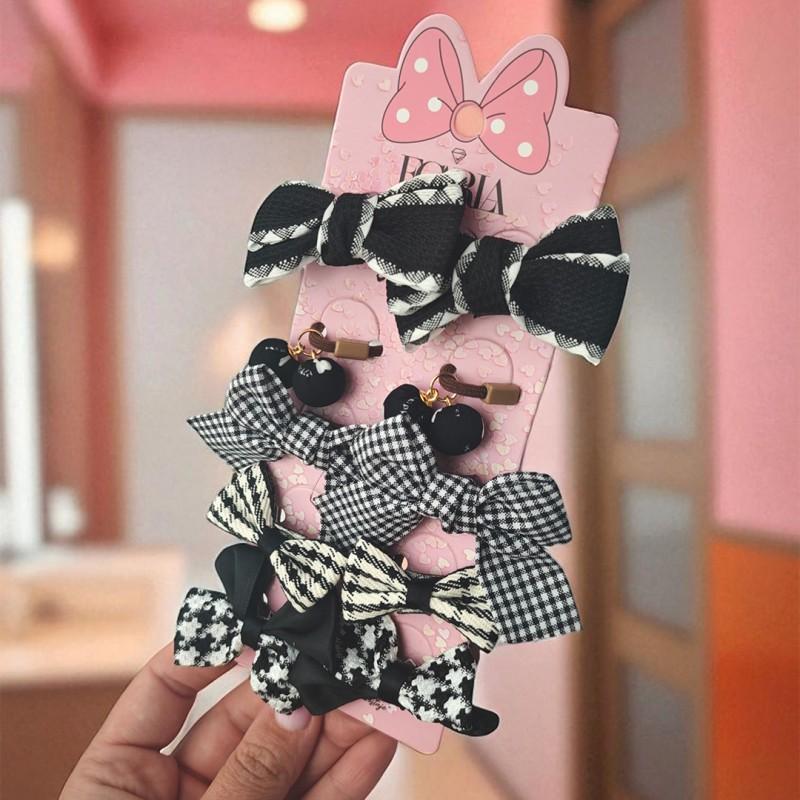 Set of Hair Bands, Bows, Black and White, 10 Pieces, Fashionable