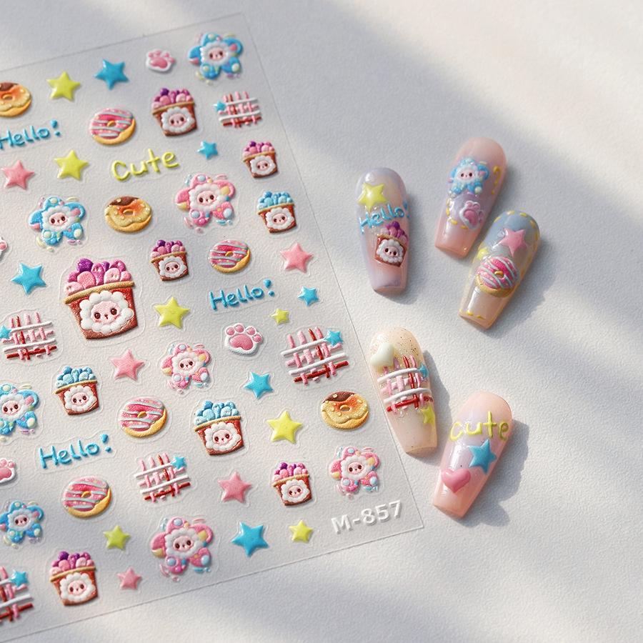 

Sweet & Cute M-857 Frosted Cartoon Nail Art Stickers with Jelly Glue Adhesive