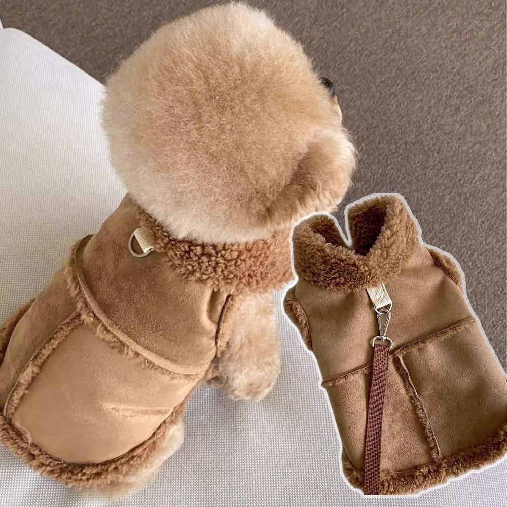 Psí zimní vesta ve stylu Ugg – Umělý beránek, Poutko na postroj, Z Koreje