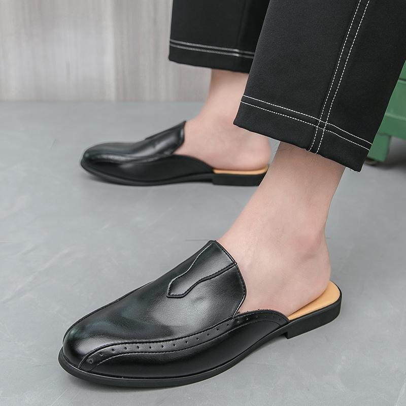 Patchwork Brand Designer Mens Half Drag Shoes For Men Casual Leather Loafers Fashion Half Shoes Mules Man Slides Slippers Male