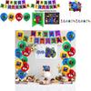 All-in-one Party Supplies Set Includes 26 Pieces Of The Rainbow Friends Theme Including Flags Big And Small Cake Toppers And Mixed Color Balloons.