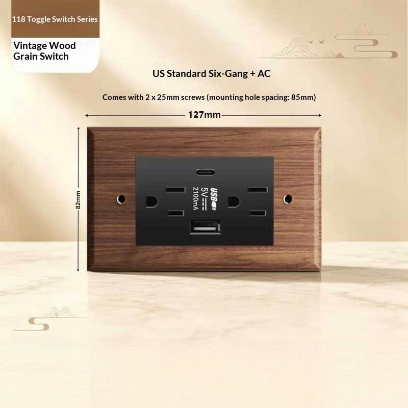 Solid Walnut Wood Wall Switch Socket Retro Brass Toggle Switch 1/2/3 Gang Brazilian Type N Outlet Usb Type-C