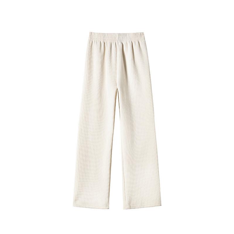 Narrow white wide-leg pants women's autumn and winter drape chenille fleece small straight casual pants