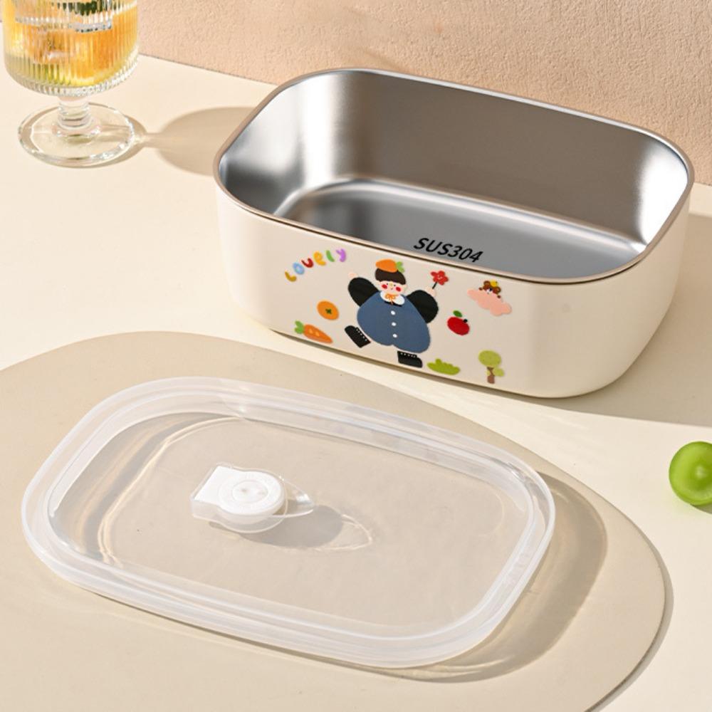 1500/1000ML 304 Stainless Steel Lunch Box Microwaveable Cartoon Pattern Food Storage Box Sealed Leak-proof Fresh Keeping Box
