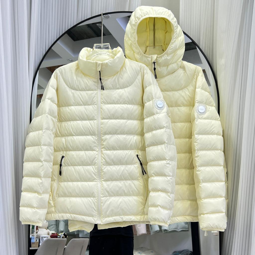 Light and Thin Ribs Down Jacket Women's Short White Duck Down Winter New Hooded Couple Warm Casual Jacket